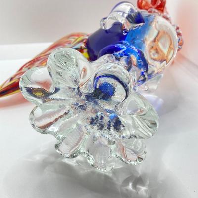 LOT 123K: Vintage Murano Art Glass Large Rooster 11” Orange, Blue, Yellow & Teal Italy