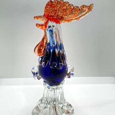 LOT 123K: Vintage Murano Art Glass Large Rooster 11” Orange, Blue, Yellow & Teal Italy