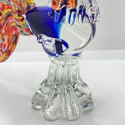 LOT 123K: Vintage Murano Art Glass Large Rooster 11” Orange, Blue, Yellow & Teal Italy