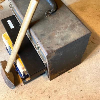 LOT 124G: Craftsman Sawmill Circular Saw in Original Box, Vintage Craftsman Meta Toolbox with Contents, Sledgehammer, Pittsburgh Socket...
