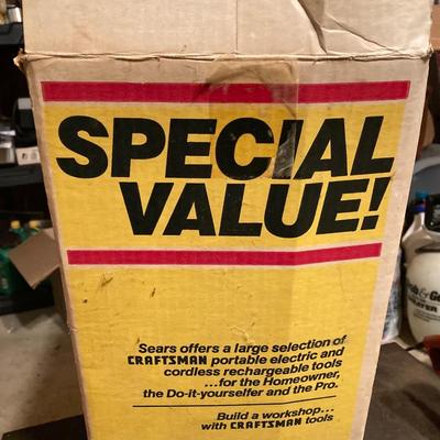 LOT 124G: Craftsman Sawmill Circular Saw in Original Box, Vintage Craftsman Meta Toolbox with Contents, Sledgehammer, Pittsburgh Socket...