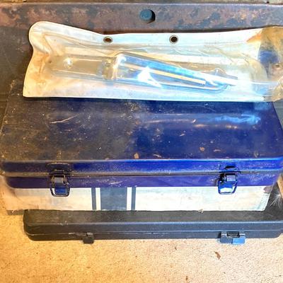 LOT 124G: Craftsman Sawmill Circular Saw in Original Box, Vintage Craftsman Meta Toolbox with Contents, Sledgehammer, Pittsburgh Socket...