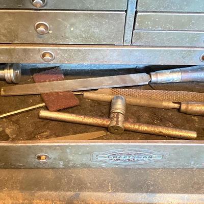 LOT 124G: Craftsman Sawmill Circular Saw in Original Box, Vintage Craftsman Meta Toolbox with Contents, Sledgehammer, Pittsburgh Socket...