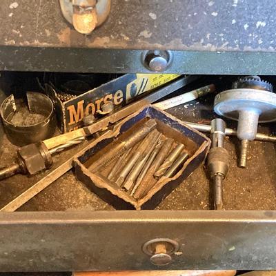 LOT 124G: Craftsman Sawmill Circular Saw in Original Box, Vintage Craftsman Meta Toolbox with Contents, Sledgehammer, Pittsburgh Socket...