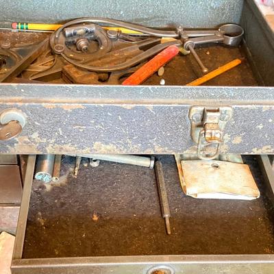 LOT 124G: Craftsman Sawmill Circular Saw in Original Box, Vintage Craftsman Meta Toolbox with Contents, Sledgehammer, Pittsburgh Socket...