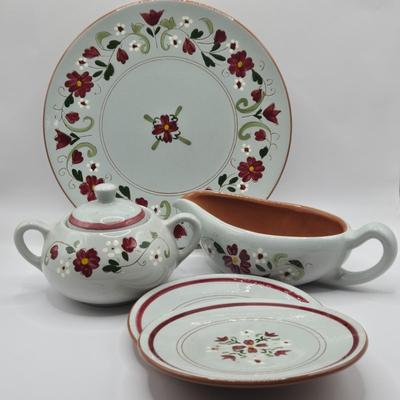 LOT 136K: Stangl Pottery Garland Plate, Gravy Boat, Covered Bowl, and 2 Small Plates