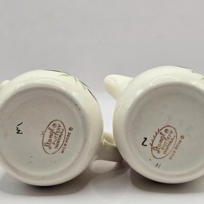 LOT 137K: Stangl Pottery Wild Rose Serving Set Including 1 Large Pitcher, 2 Small Pitchers, Salt and Pepper Shakers, and Vinager and Oil...