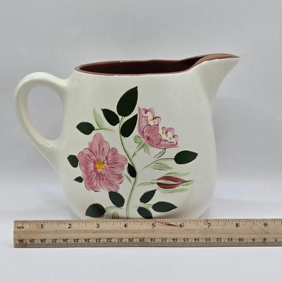 LOT 137K: Stangl Pottery Wild Rose Serving Set Including 1 Large Pitcher, 2 Small Pitchers, Salt and Pepper Shakers, and Vinager and Oil...