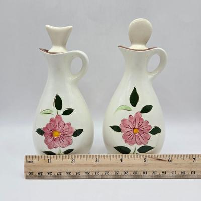 LOT 137K: Stangl Pottery Wild Rose Serving Set Including 1 Large Pitcher, 2 Small Pitchers, Salt and Pepper Shakers, and Vinager and Oil...