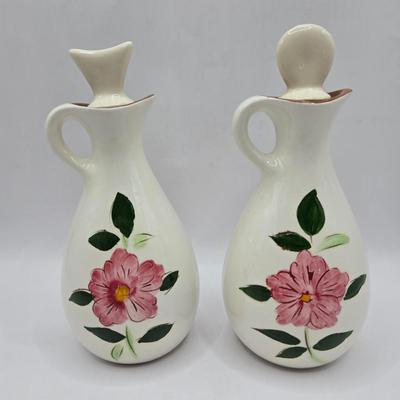 LOT 137K: Stangl Pottery Wild Rose Serving Set Including 1 Large Pitcher, 2 Small Pitchers, Salt and Pepper Shakers, and Vinager and Oil...