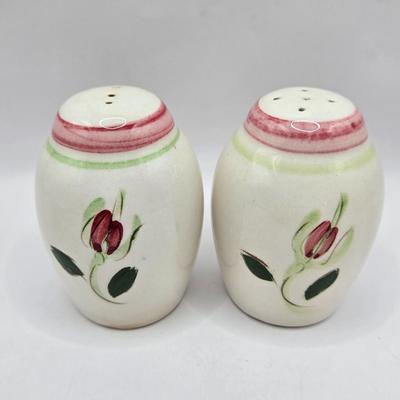 LOT 137K: Stangl Pottery Wild Rose Serving Set Including 1 Large Pitcher, 2 Small Pitchers, Salt and Pepper Shakers, and Vinager and Oil...