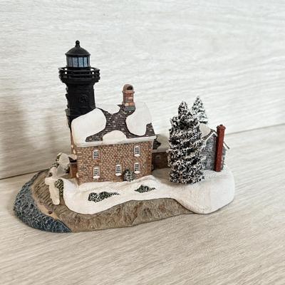 LOT 146K: 1998 Christmas Old Field Point Harbor Lights Lighthouse #707 w/ Harbor Lights Lighthouses: Alcatraz Island California #417...