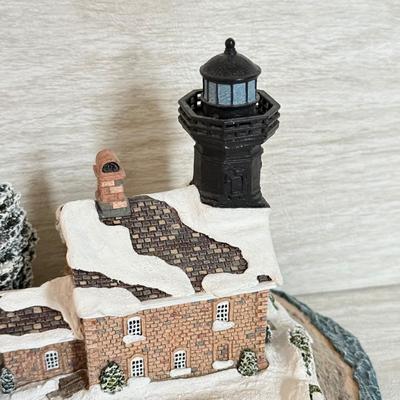LOT 146K: 1998 Christmas Old Field Point Harbor Lights Lighthouse #707 w/ Harbor Lights Lighthouses: Alcatraz Island California #417...