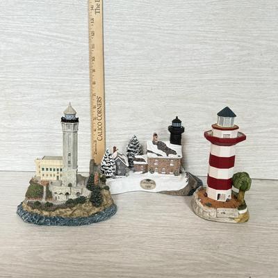 LOT 146K: 1998 Christmas Old Field Point Harbor Lights Lighthouse #707 w/ Harbor Lights Lighthouses: Alcatraz Island California #417...