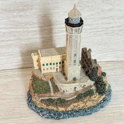 LOT 146K: 1998 Christmas Old Field Point Harbor Lights Lighthouse #707 w/ Harbor Lights Lighthouses: Alcatraz Island California #417...