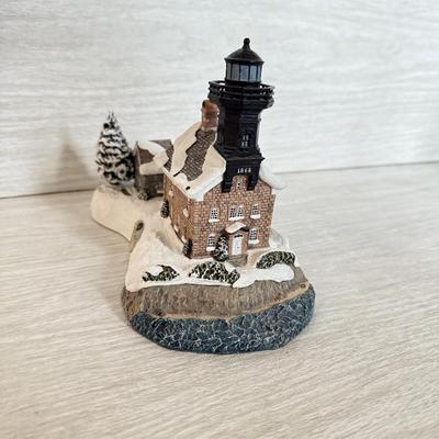LOT 146K: 1998 Christmas Old Field Point Harbor Lights Lighthouse #707 w/ Harbor Lights Lighthouses: Alcatraz Island California #417...