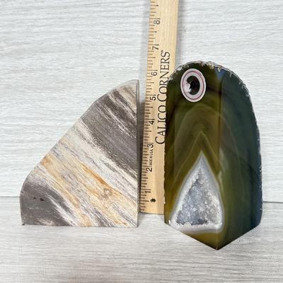 LOT 154L: Green Geode Bookends & Stone Bookends