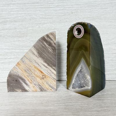 LOT 154L: Green Geode Bookends & Stone Bookends