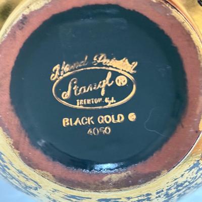 LOT 162K: Vintage Stangl Hand Painted Black Gold Vase 4090 w/ Stangl Collector's Encyclopedia of Vases, Lamps, and Birds