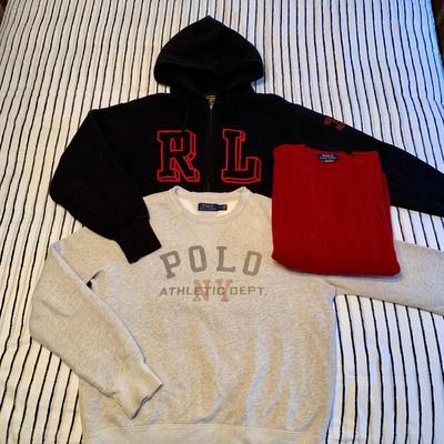 LOT 168 Z: Polo by Ralph Lauren Collection; Long Sleeve Shirts, Thermals, Zip Up Hoodie, Sweatshirt, & Sweater