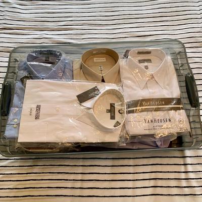 LOT 241 Z: Tote of Men's Dress Shirts (Some NIP); Geoffrey Beene, Stafford, Van Heusen, & More!