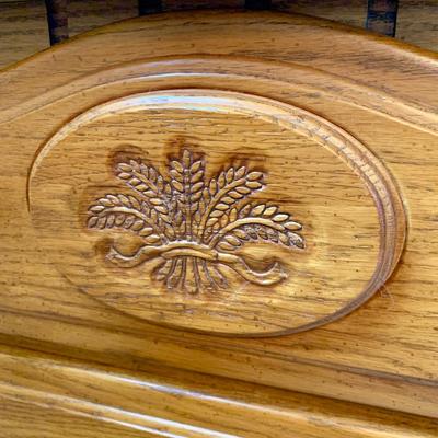 LOT 243 Z: Wooden Bedside Table & Headboard w/ Wheat Accent