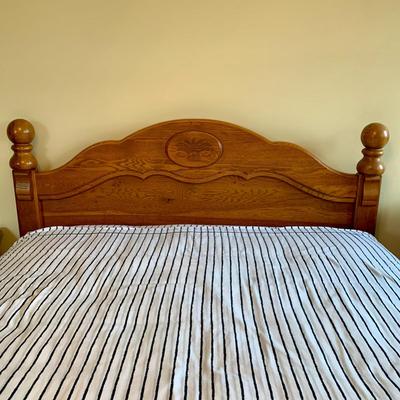 LOT 243 Z: Wooden Bedside Table & Headboard w/ Wheat Accent