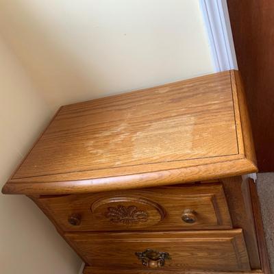 LOT 243 Z: Wooden Bedside Table & Headboard w/ Wheat Accent