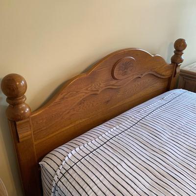 LOT 243 Z: Wooden Bedside Table & Headboard w/ Wheat Accent