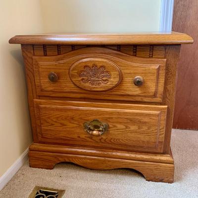 LOT 243 Z: Wooden Bedside Table & Headboard w/ Wheat Accent