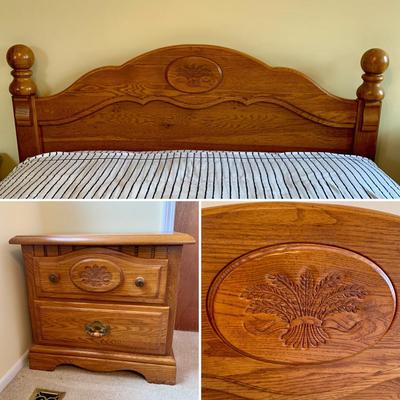 LOT 243 Z: Wooden Bedside Table & Headboard w/ Wheat Accent
