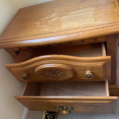 LOT 243 Z: Wooden Bedside Table & Headboard w/ Wheat Accent