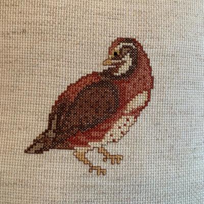 LOT 244 Z: Vintage Hand Carved Cane Seat Chair & Cross Stitched Pillow