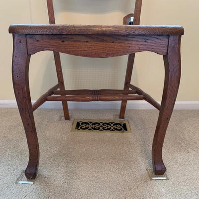 LOT 244 Z: Vintage Hand Carved Cane Seat Chair & Cross Stitched Pillow