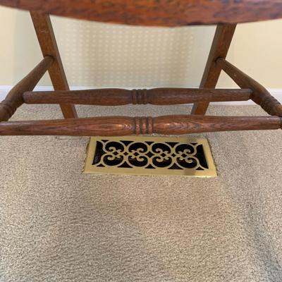 LOT 244 Z: Vintage Hand Carved Cane Seat Chair & Cross Stitched Pillow