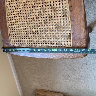 LOT 244 Z: Vintage Hand Carved Cane Seat Chair & Cross Stitched Pillow