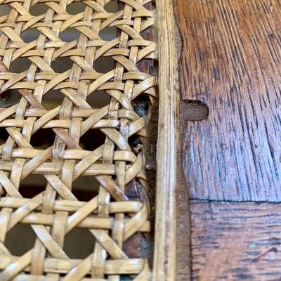 LOT 244 Z: Vintage Hand Carved Cane Seat Chair & Cross Stitched Pillow