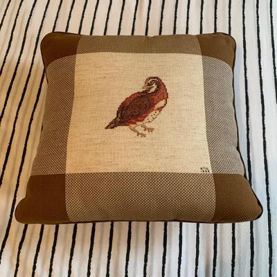 LOT 244 Z: Vintage Hand Carved Cane Seat Chair & Cross Stitched Pillow