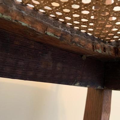 LOT 244 Z: Vintage Hand Carved Cane Seat Chair & Cross Stitched Pillow