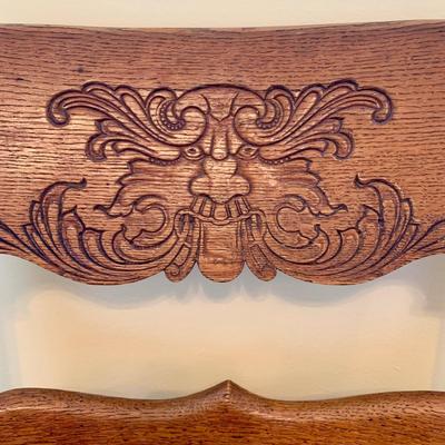 LOT 244 Z: Vintage Hand Carved Cane Seat Chair & Cross Stitched Pillow