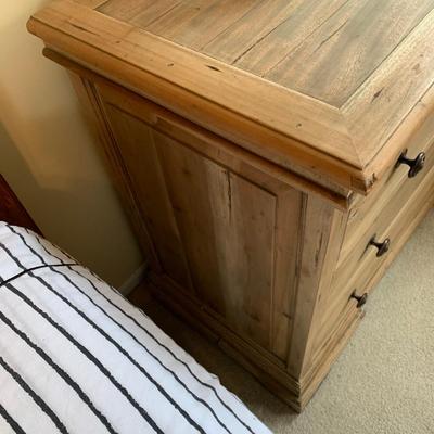 LOT 245 Z: Raw Wood 3 Drawer Dresser w/ Decor