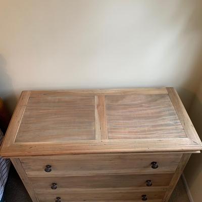 LOT 245 Z: Raw Wood 3 Drawer Dresser w/ Decor