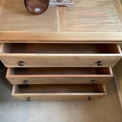 LOT 245 Z: Raw Wood 3 Drawer Dresser w/ Decor