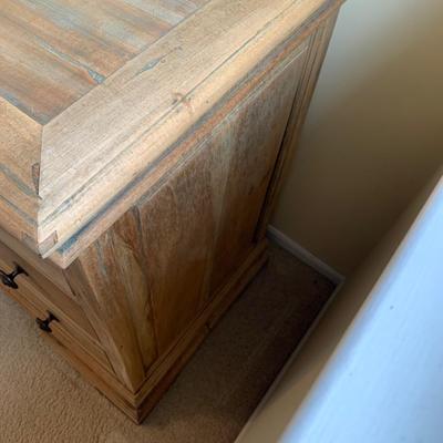 LOT 245 Z: Raw Wood 3 Drawer Dresser w/ Decor