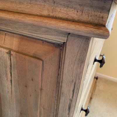 LOT 245 Z: Raw Wood 3 Drawer Dresser w/ Decor