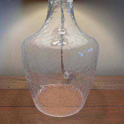 LOT 248 Z: 2 Drawer Raw Wood Side Table w/ Glass Lamp