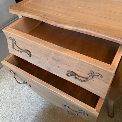 LOT 248 Z: 2 Drawer Raw Wood Side Table w/ Glass Lamp
