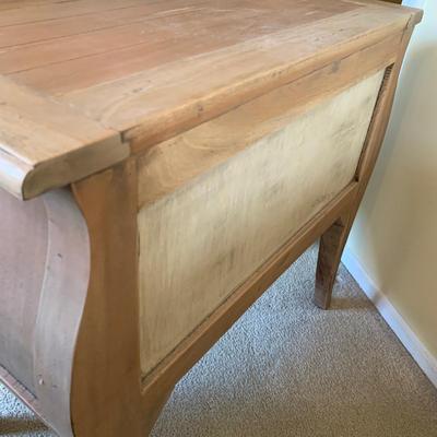 LOT 248 Z: 2 Drawer Raw Wood Side Table w/ Glass Lamp