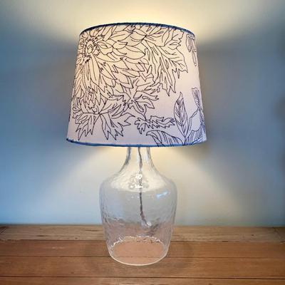 LOT 248 Z: 2 Drawer Raw Wood Side Table w/ Glass Lamp