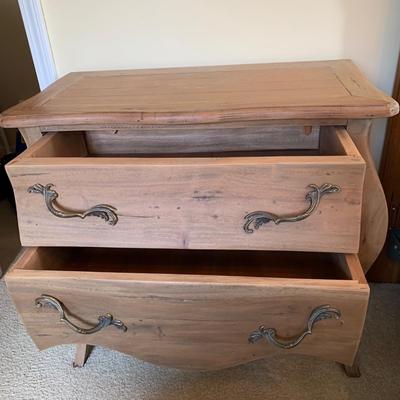 LOT 248 Z: 2 Drawer Raw Wood Side Table w/ Glass Lamp